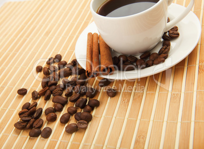 cup of coffee with tubes of cinnamon