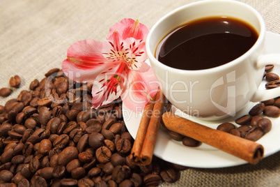 cup of coffee with tubes of cinnamon