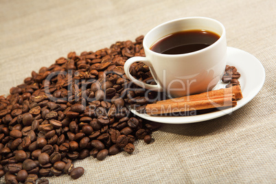 cup of coffee with tubes of cinnamon