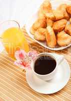 Breakfast coffee and croissants