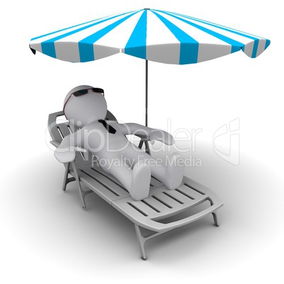 #D man on holidays under sun umbrella