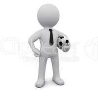 Three-dimensional man in a tie with a soccer ball in his hand
