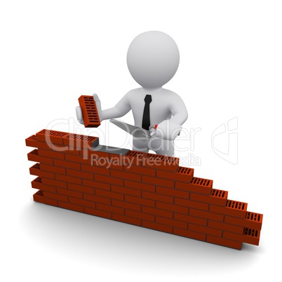 3D man and brick wall