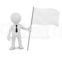 small three-dimensional man holding a white flag