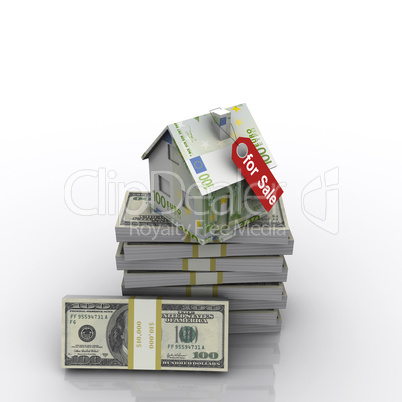 small three-dimensional house of banknotes