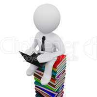 3D man sitting on a pile of books