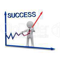 3D man and success graph with red arrow