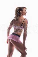 beauty female bodybuilder posing lingerie isolated