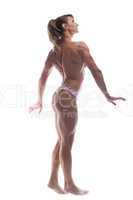 strong woman body builder posing topless isolated
