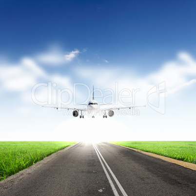 Airplane in blue cloudy sky