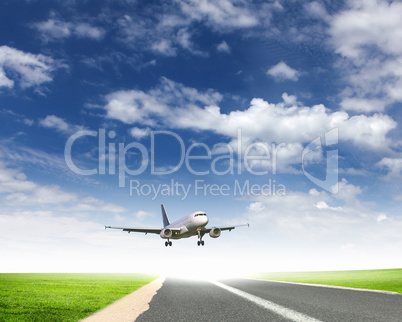 Airplane in blue cloudy sky