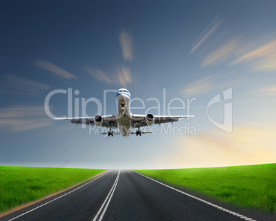 Airplane in blue cloudy sky