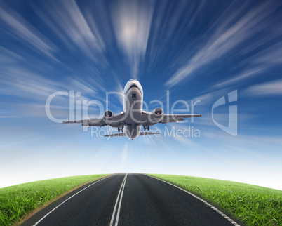 Airplane in blue cloudy sky