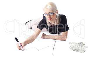 Clever blond woman draw graph