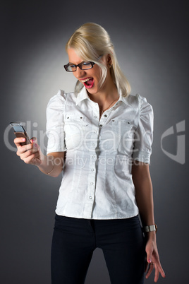 Young business woman cry on cell phone