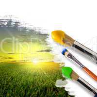 paintbrushes and landscape