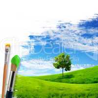 paintbrushes and landscape