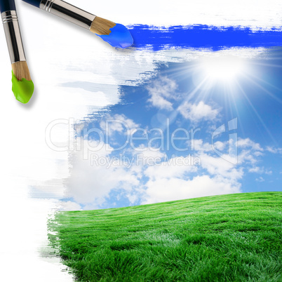 paintbrushes and landscape