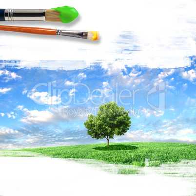 paintbrushes and landscape