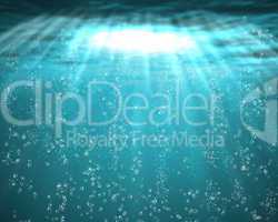 Blue sea underwater with air bubbles