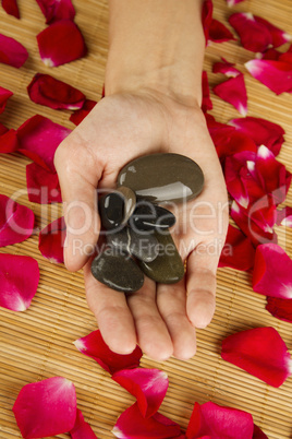 Hands on rose petals