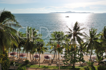 Beach with palm trees of luxury hotel, Pattaya, Thailand