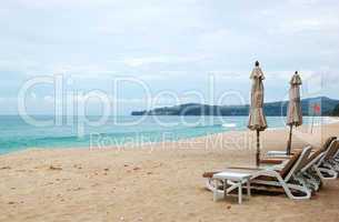 Beach with palm trees of luxury hotel, Phuket, Thailand