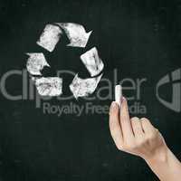 School blackboard and recycle symbol