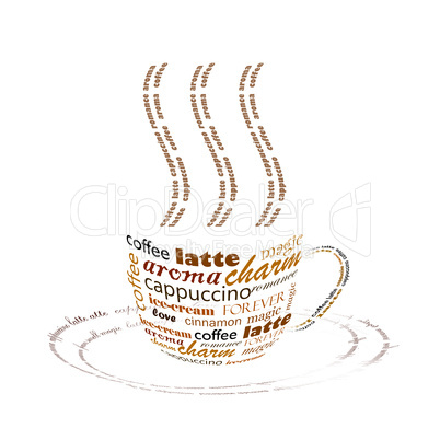 coffee cup made up  with words