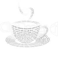 coffee cup made up  with words