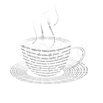 coffee cup made up  with words