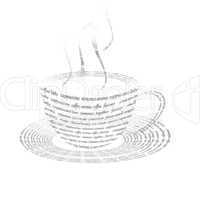 coffee cup made up  with words