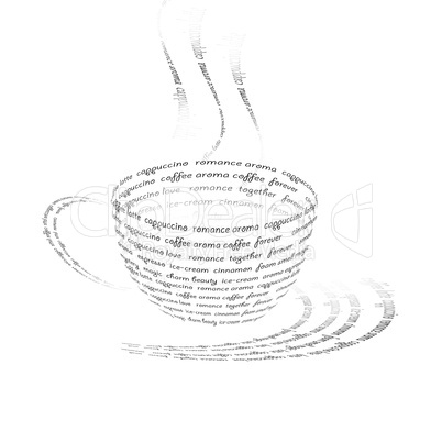 coffee cup made up  with words