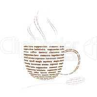 coffee cup made up  with words