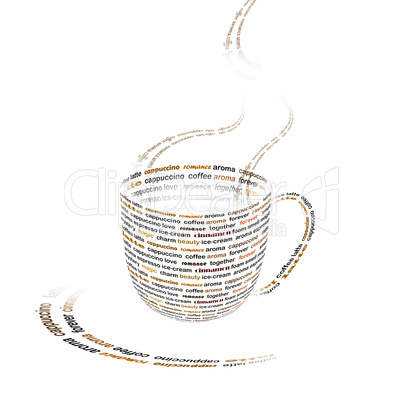 coffee cup made up  with words