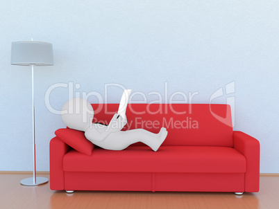3D man on the red sofa