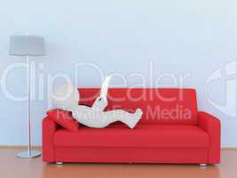 3D man on the red sofa