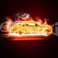 Yellow car in open fire