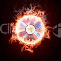 Music CD in open fire