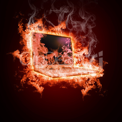 Laptop in open fire