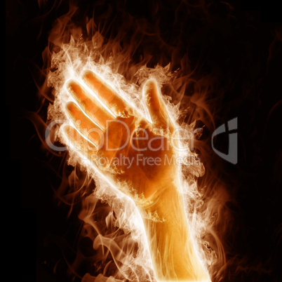 human hand open arms fire