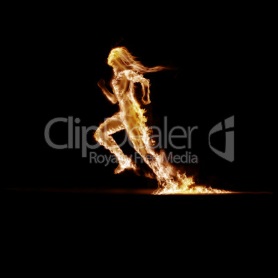 Running Man, enveloped in flames