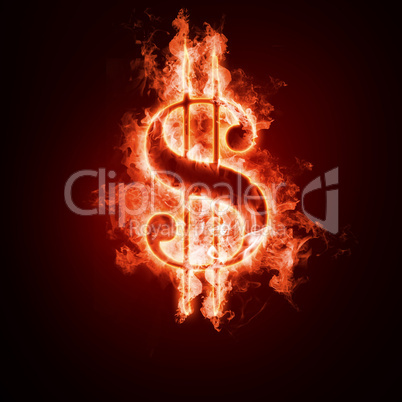 Money symbol open arms fire