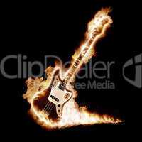 Electronic guitar enveloped flames