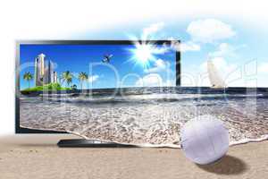 Large flat screen with nature images