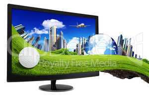 Large flat screen with nature images