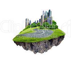 Modern city surrounded by nature landscape