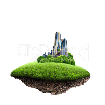 Modern city surrounded by nature landscape