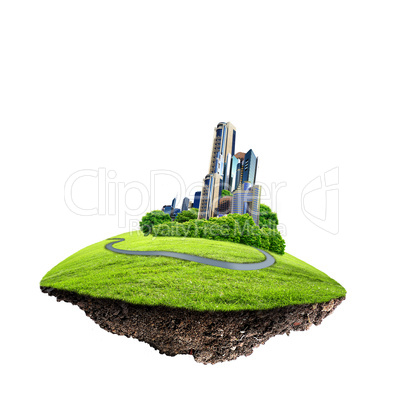 Modern city surrounded by nature landscape