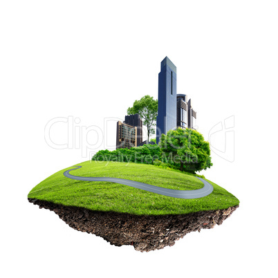 Modern city surrounded by nature landscape